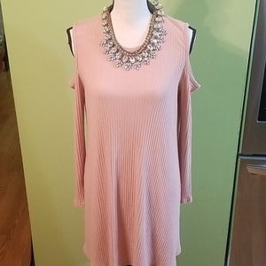 Blush pink cold shoulder dress